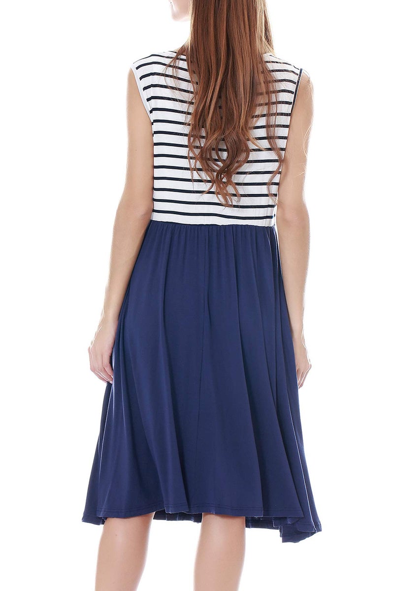 Smallshow Women's Sleeveless Nursing Dresses Patchwork Maternity Breastfeeding Dress Navy Stripe-Navy Large - Image 5